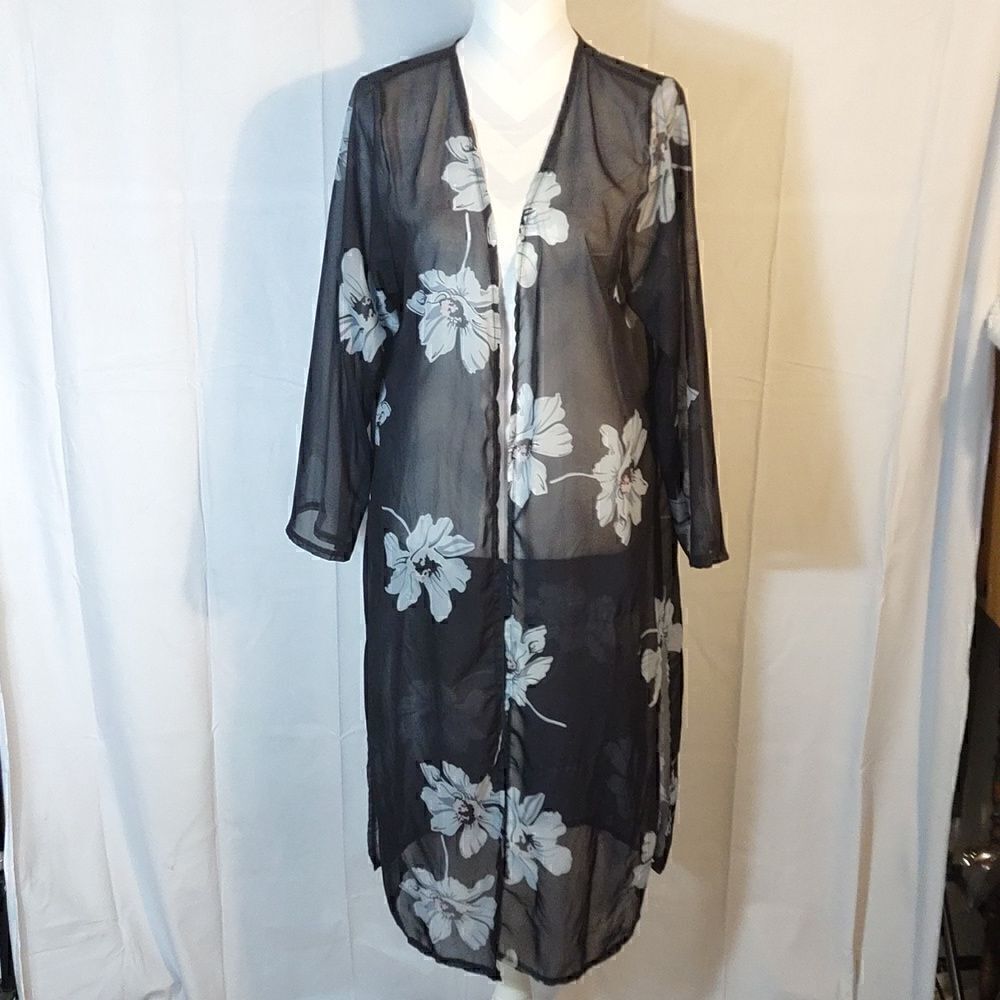 Black Sheer Floral Cover Up